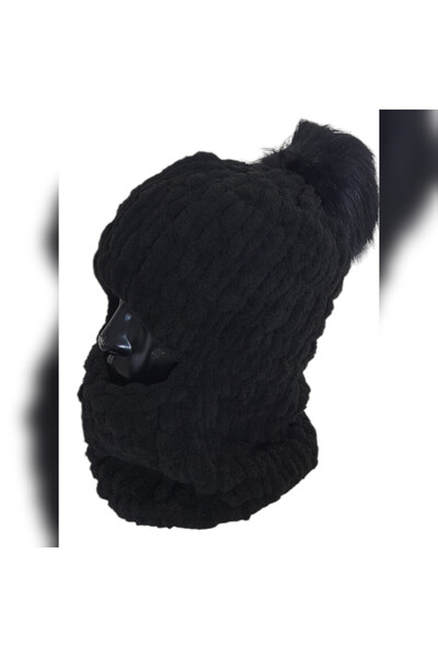 bi ters bi düz ELÖRGÜSÜ PONPONLU PUFFY KAR MASKESİ