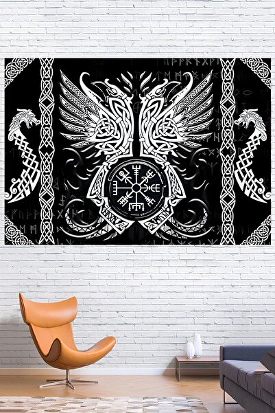 Vendini Viking Valhalla Sembolleri Duvar Örtüsü Duvar Halısı Wall Tapestry