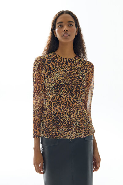 Jus De Pommes LEOPAR DESENLİ DRAPE DETAYLI BLUZ