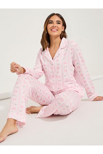 Styli Linear Bow Print Long Sleeve Shirt & Pyjama Set