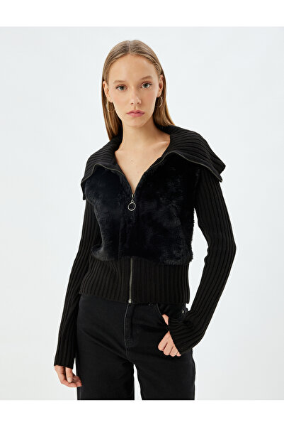 Koton Ζακέτα από ψεύτικη γούνα, γιακάς με φερμουάρ, λεπτή εφαρμογή