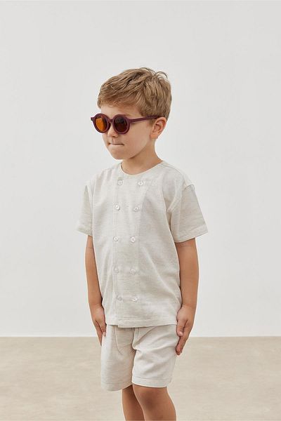Tics Natural Short Sleeve Double Breasted Shirt