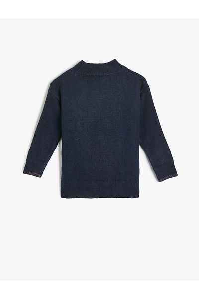 Koton Langärmliger Strickpullover mit Pailletten und Stehkragen
