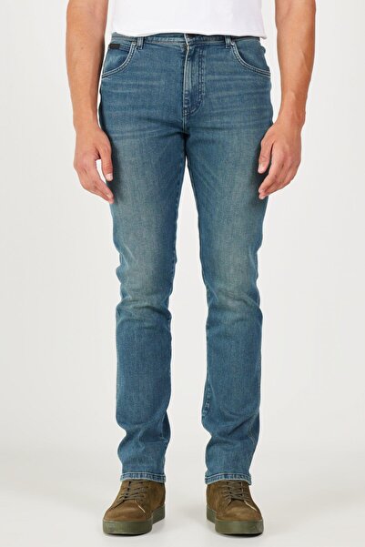 WRANGLER Slim Fit Dar Kesim Normal Bel Taşlamalı Mavi Esnek Texas Jean Kot Pa...