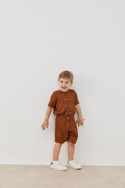 Tics Camel Short Sleeve Double Breasted Shirt