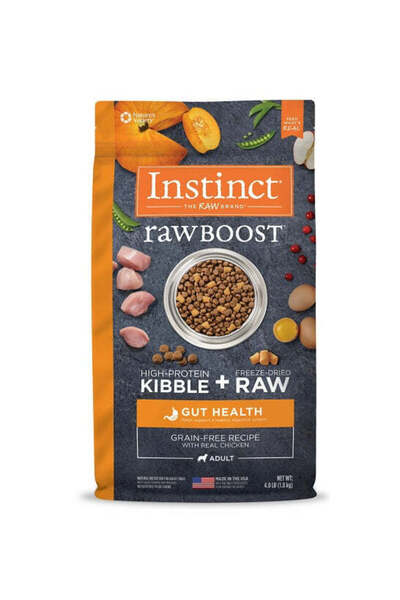 INSTINCT طعام جاف للكلاب من Raw Boost Kibble Chicken Gut Health - 18 رطلاً