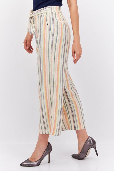 Esprit Women Wide Leg Printed Plazo Pants, Beige Combo