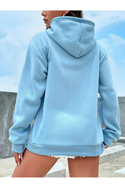 Marjill Φούτερ με κουκούλα Baby Blue 3 κλωστών - Χοντρό ράστερ και χωρίς εκτύπωση