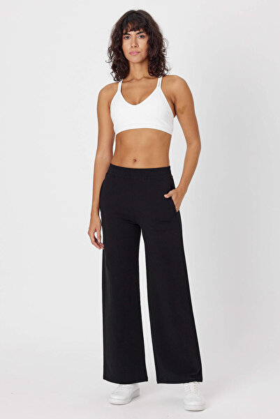 Comm-Ci Lax Siyah Organik Pamuk Cepli Geniş Paça Pantolon