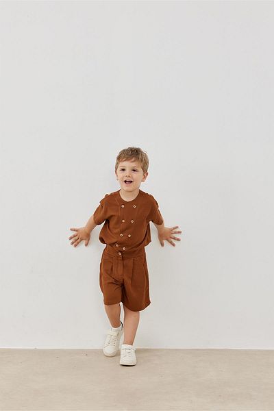 Tics Camel Short Sleeve Double Breasted Shirt