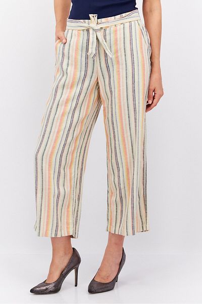 Esprit Women Wide Leg Printed Plazo Pants, Beige Combo