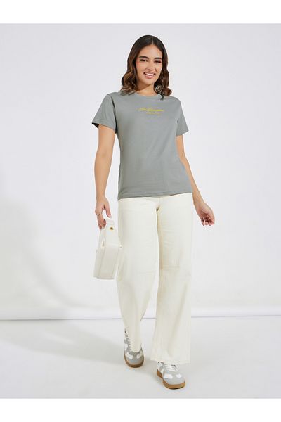 Styli Cotton Jersey Embroidery Detail Regular Fit T-Shirt