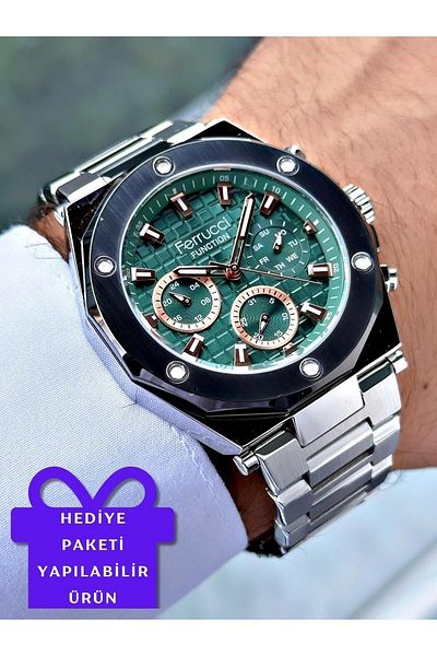 Ferrucci Silver Color Steel Band Men's Wrist Watch (with 2 Year Warranty, Waterproof, Calendar)