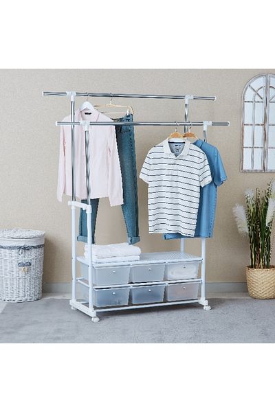 Home Box Lapis Extendable Garment Rack with 6 Drawers 104x48x142 cm