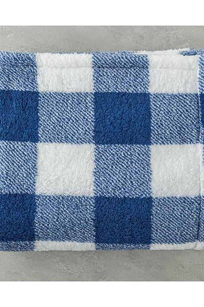 English Home Komfortní kostkovaná deka Sherpa s potiskem modrá