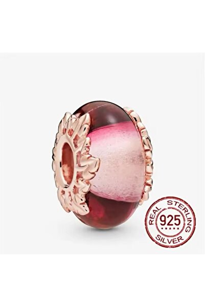 Hector&Co. Jewellery Gümüş Pembe Murano Camı ve Yaprak Charm'ı