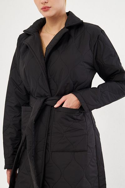 armonika Мъжко черно ватирано палто с яка и колан - джоб, ръкав-25K 106001