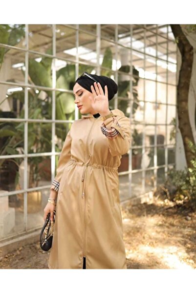 SHİROSA Kadın Trençkot Kapüşonlu Kol Katlamalı Desenli