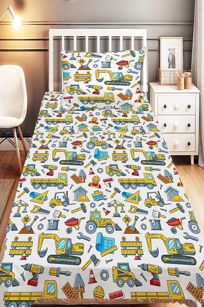 Else Dekor Boy's Truck Patterned Single Bedspread - Decorative and Padded