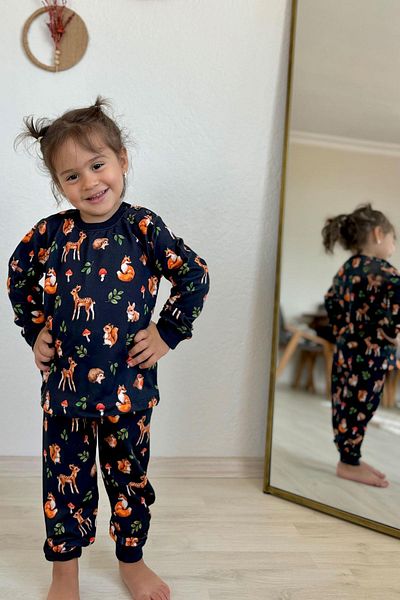 Breeze Girl's Pajama Set Forest Themed Cute Animals 1-4 Years, Anthracite