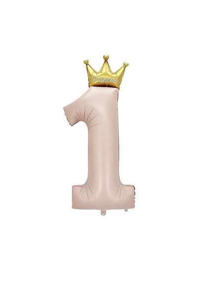 PARTİSERÜVENİ 1 Year Old Number Balloon - Princess Crown, Pink Color, 48 Inches
