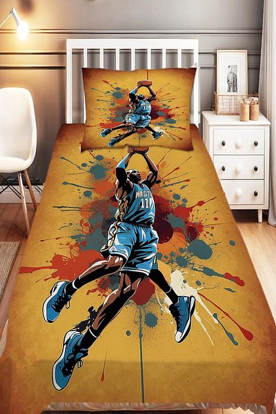 Else Dekor Basketball Player Patterned Boy's Single Decorative Bedspread with Pillowcase