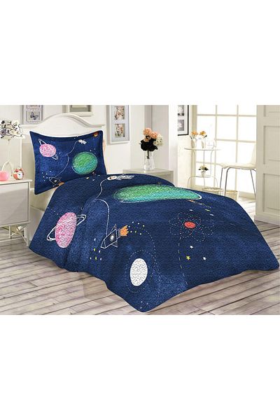 Doruklar Home Collection Set cuvertură de pat pentru copii cu model Space - catifea căptușită din bumbac matlasat