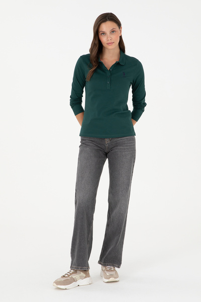 U.S. Polo Assn. Γυναικείο φούτερ με λαιμόκοψη σε σκούρο πράσινο χρώμα 50289541-VR079