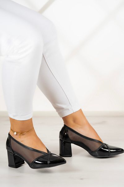 Erkan Saçmacı Pantofi Clasici Mirabella 5 Cm Negru Lac Mesh