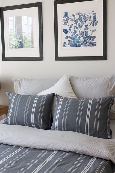 Tekstil Home Bohemian Natural ριγέ διπλό σετ με 4 μαξιλάρια και ελαστικά σεντόνια παπλωματοθήκη καπνιστή