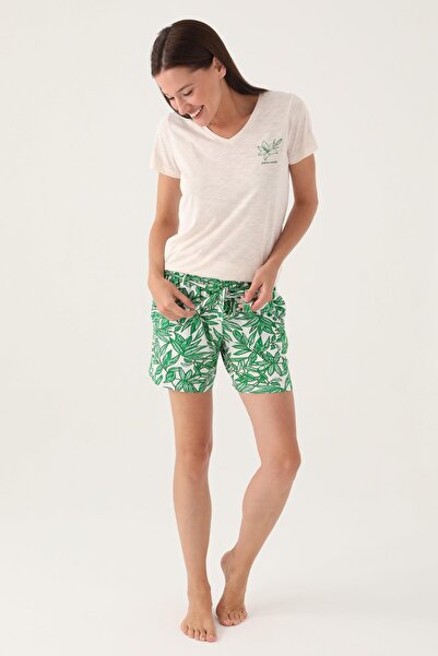 Pierre Cardin , Licențiat, Set de pantaloni scurți cu model tricou cu decolteu în V pentru femei, 100% bumbac