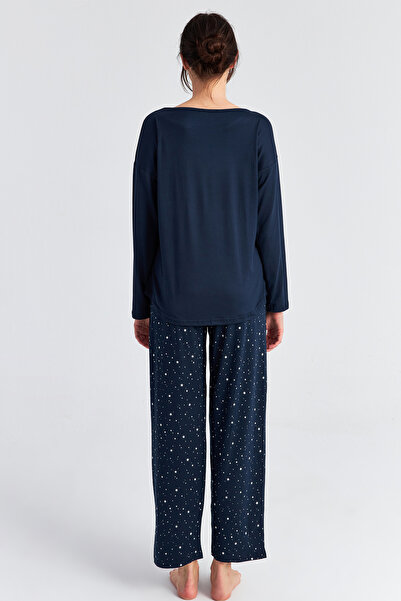 Ecrou Γυναικείο σετ πιτζάμα με μακρυμάνικο παντελόνι Laci Yıldız με τσέπες