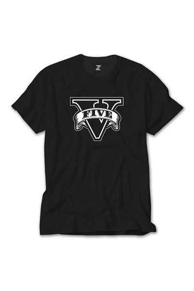 Z zepplin GTA Five Black Logo Black T-shirt