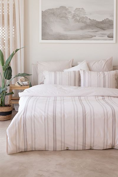 Tekstil Home Σετ Παπλωματοθήκη Bohemian Natural ριγέ διπλό με 4 μαξιλάρια και ελαστικά σεντόνια κρέμα