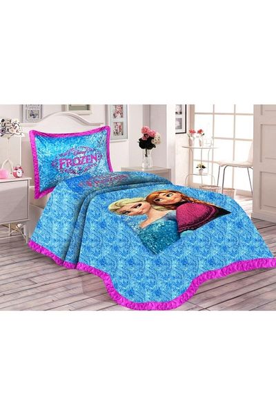 Doruklar Home Collection Set cuvertură de pat matlasată cu model Elsa Frozen, din catifea, din bumbac, Drk-0107