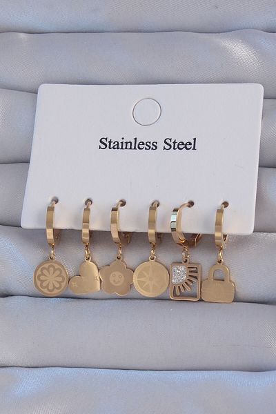 Skygo 316L Steel Gold Color Zircon Stone Flower Figured Heart Model Hoop Earring Set - Tj-Bkp9154