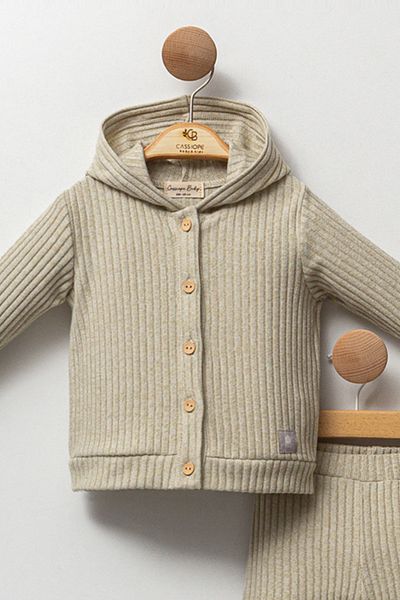 Cassiope Soft Corded Textured Baby Girl and Boy Set - Hooded and Front Buttoned