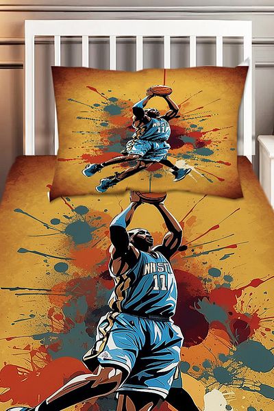 Else Dekor Basketball Player Patterned Boy's Single Decorative Bedspread with Pillowcase
