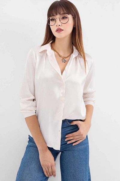 hazelin Γυναικείο πουκάμισο Hijab Cream Satin Surface HZL25W-BD 139641
