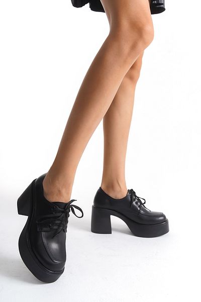 Modabuymus Tonda Black Matte Thick Platform Heeled Casual Shoes