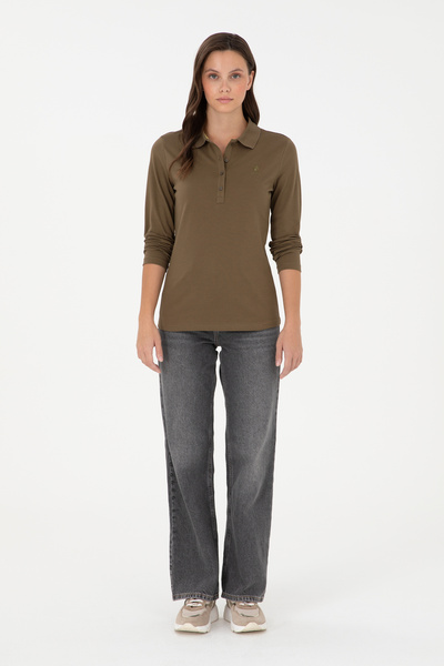 U.S. Polo Assn. Γυναικείο φούτερ με λαιμόκοψη χακί βασικό 50289541-VR027