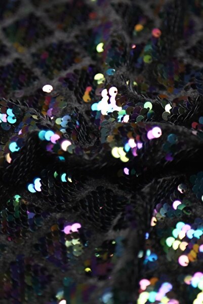 Kumaş Deposu Kadife Baklava Desen Hologram Pullu Siyah Kadife Örme Abiye Kumaş