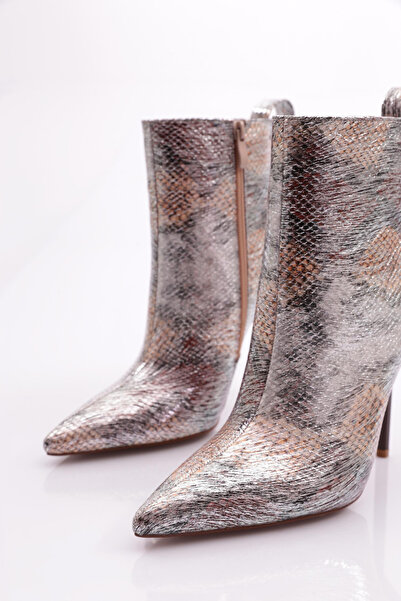 DGN Brown Snake Patterned Women's Heeled Boots - 91293557