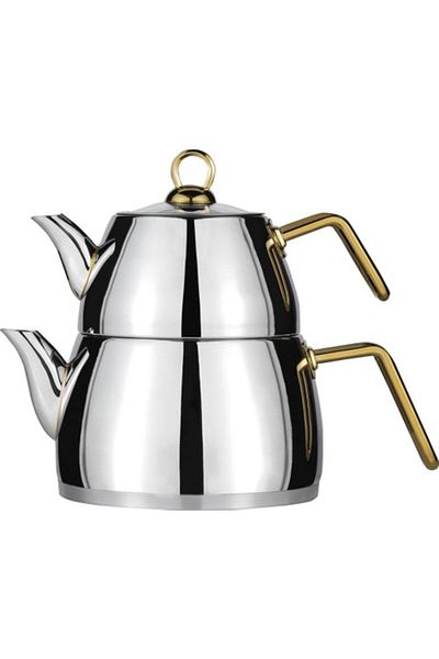 Amboss Aquamarine Stainless Steel Teapot with Gold Handle - Large Size