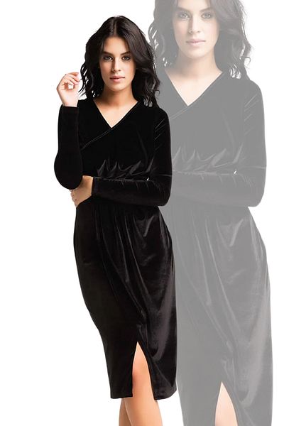 Laranor Black Velvet Double-Breasted Dress - Day and Night Elegance 16L5014