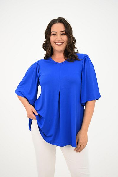 ADROM Women's Plus Size Pleated V-Neck Blouse 1847-25