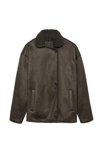 Quzu Khaki Color Oversize Coat with Plush Inside and Buttons