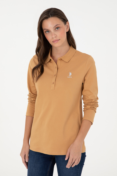 U.S. Polo Assn. Women's Camel Basic Polo Neck Sweatshirt 50289541-Vr015