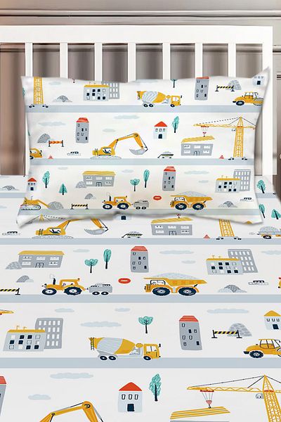 Else Dekor Construction Patterned Single Bedspread for Boy - with Pillowcase
