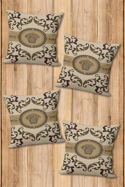 Doruklar Home Collection Set de huse de pernă cu imprimeu dublu față, țesătură strălucitoare, model modern, 4 piese